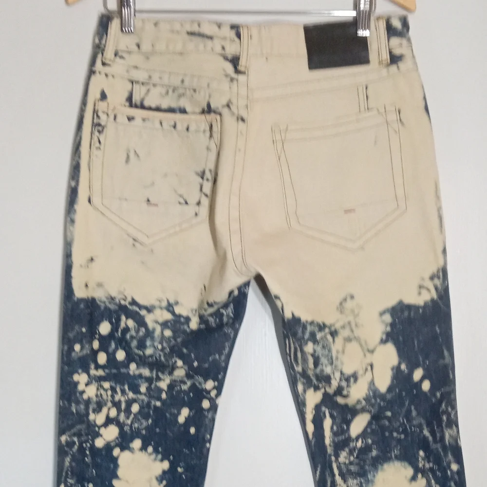 Noble Jeans Superior Standard Acid Wash Moto Jeans with Zippers